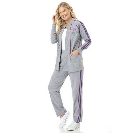AmeriMark Womens Pant Set Diamond Pattern Warmup Suit Zip Jacket and Jog Pants